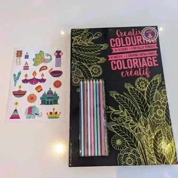 2 Hardcover Diwali theme Coloring books with stickers & metallic pens - New - Picture 2 of 4
